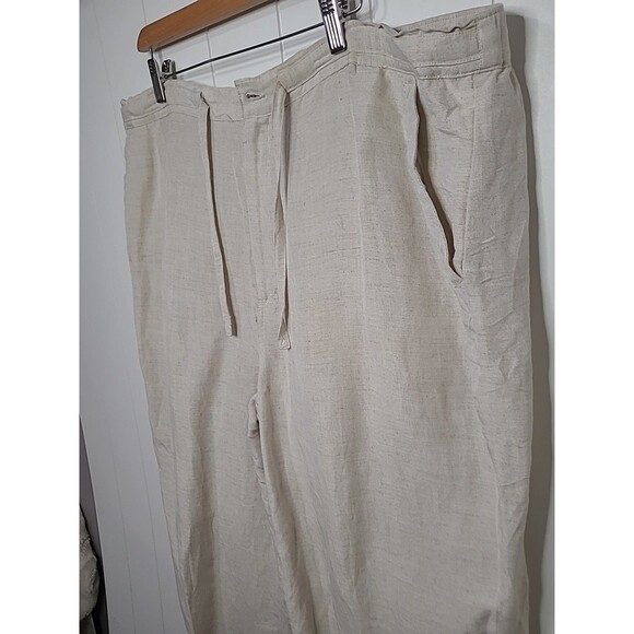 Cubavera Mens Size XXL 44 46 Beige Oatmeal Wide Leg Drawstring Linen Blend Pants - Picture 5 of 10